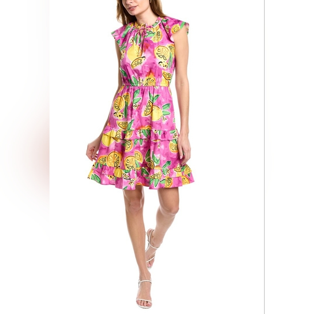 Donna Morgan Lemon Fruit Ruffle Size 8 Pink Dress #173 Boho Cottogecore